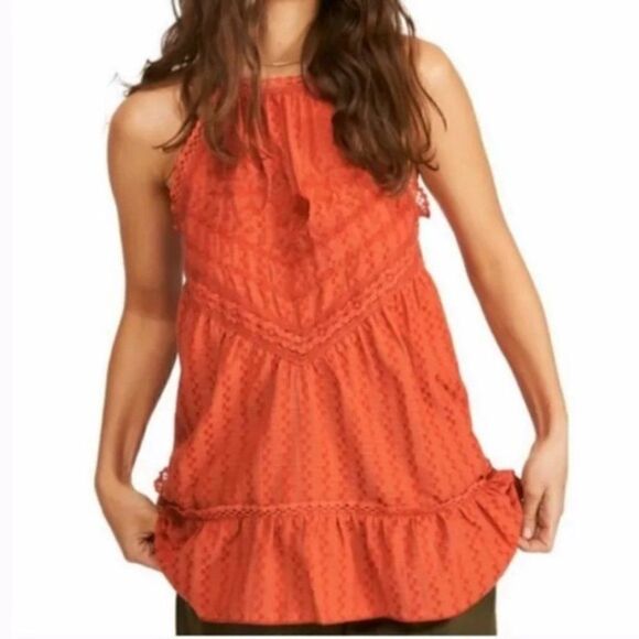 Free People Intimately Elisa Lace Tunic Top Paprika Orange Size Small NWT - Picture 1 of 6
